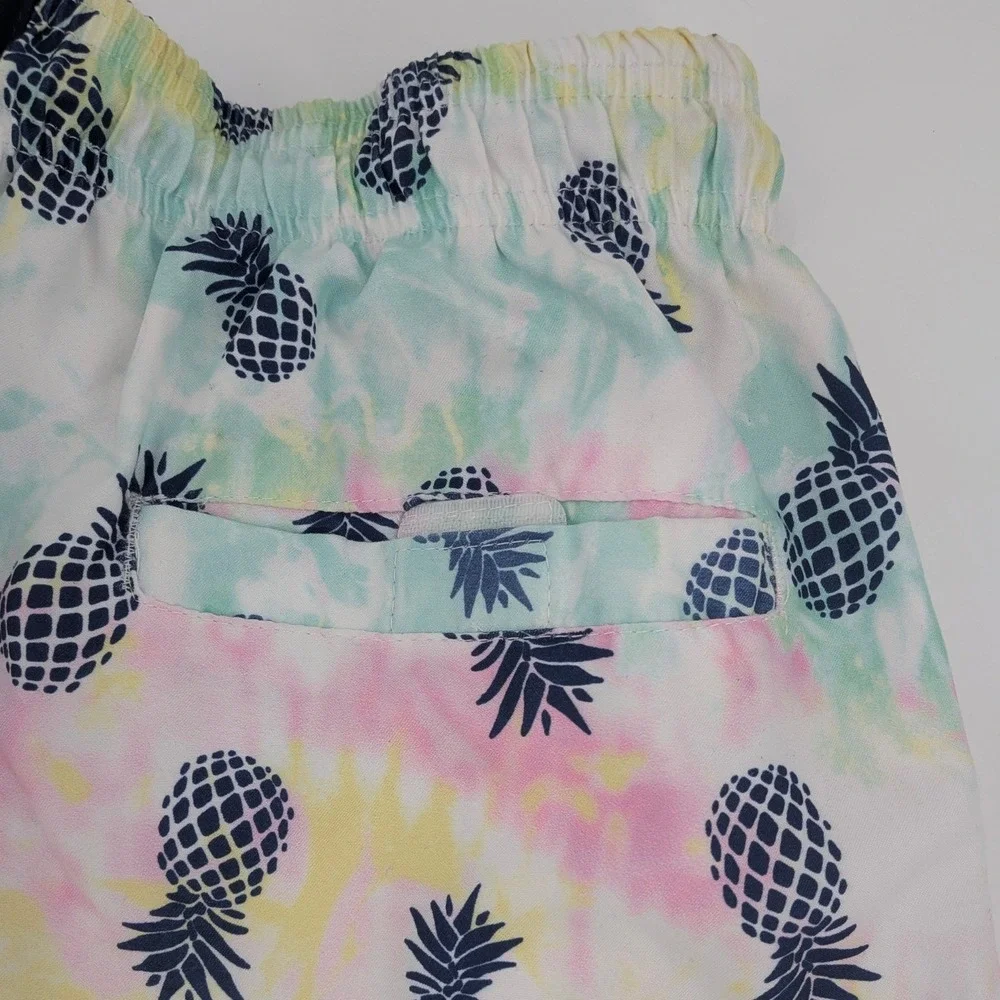 Spicy Tuna Mens Tie Dye Pineapple Print Swim Trunks Pastel Multicolor Medium‎